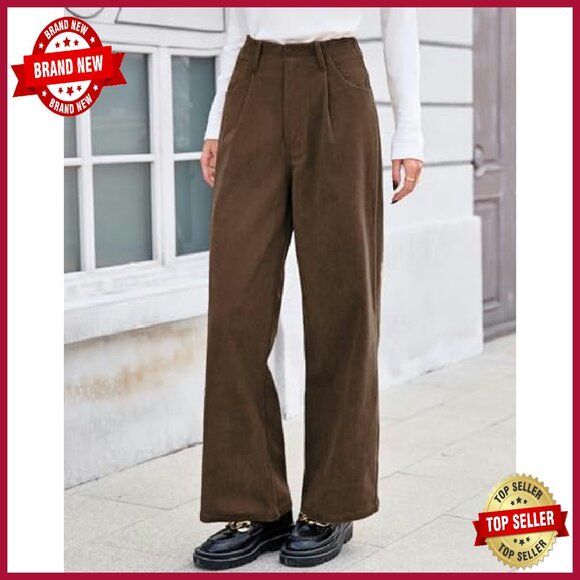 High Waisted Wide Leg Corduroy Pants Women's Vintage Loose Trousers - Picture 6 of 8